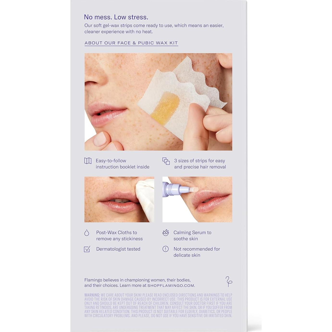 Kit de Cera Facial Flamingo para Mujeres - 20 Tiras + Pañitos