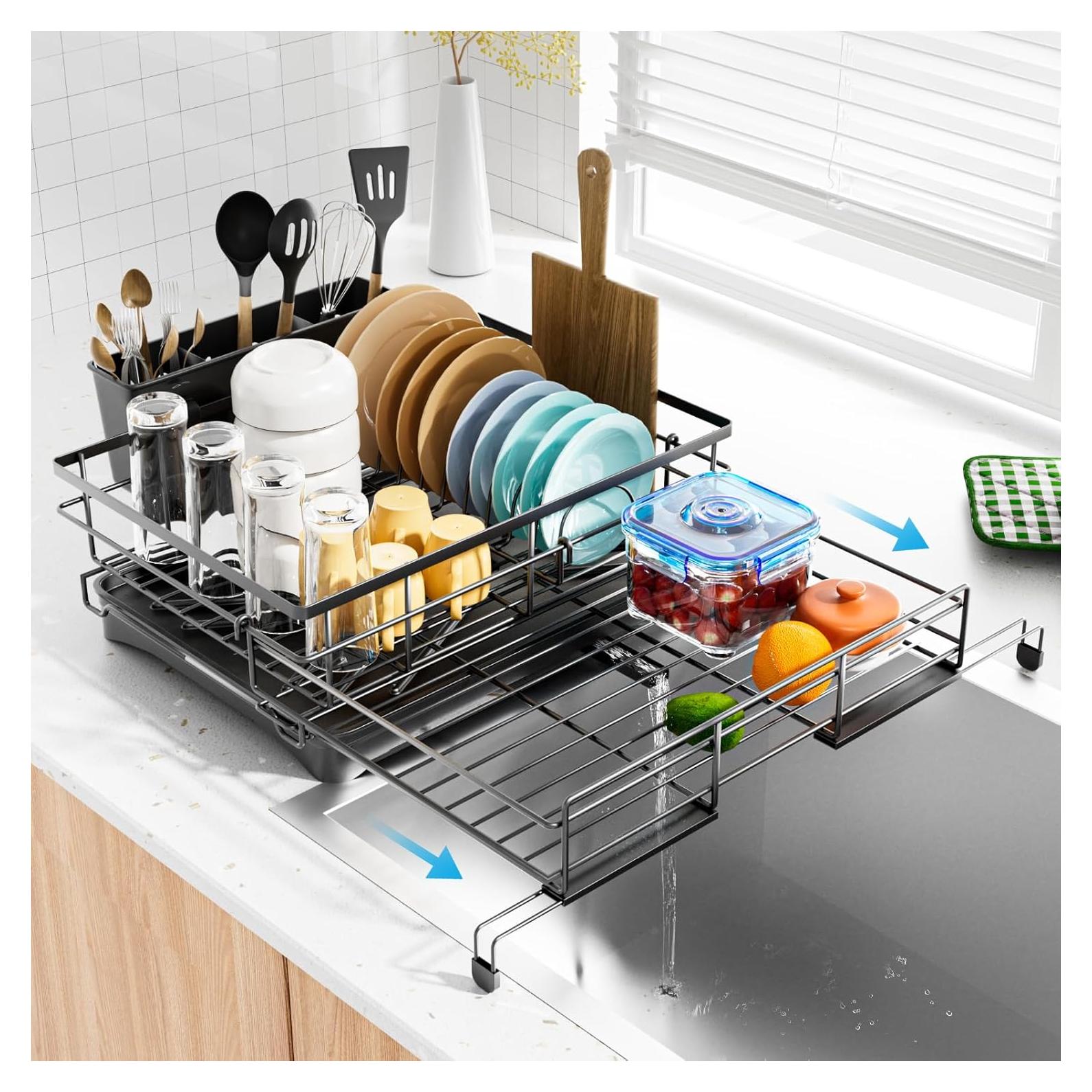 Escurridor de Platos Expandible Laveshop Negro 2.3 kg Drenaje Automático