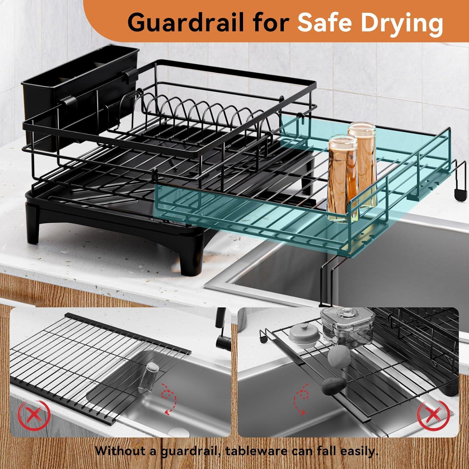 Escurridor de Platos Expandible Laveshop Negro 2.3 kg Drenaje Automático