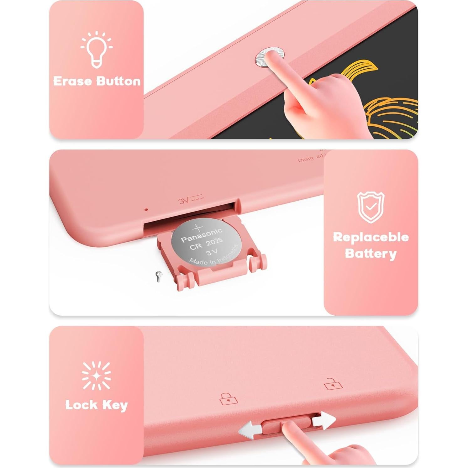 Bravokids Tableta de Escritura LCD 25,4 cm Rosa para Niños