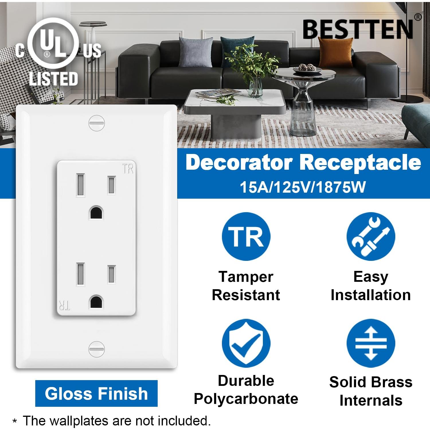Receptáculo de Pared Decorador BESTTEN 15A Blanco - Paquete de 10