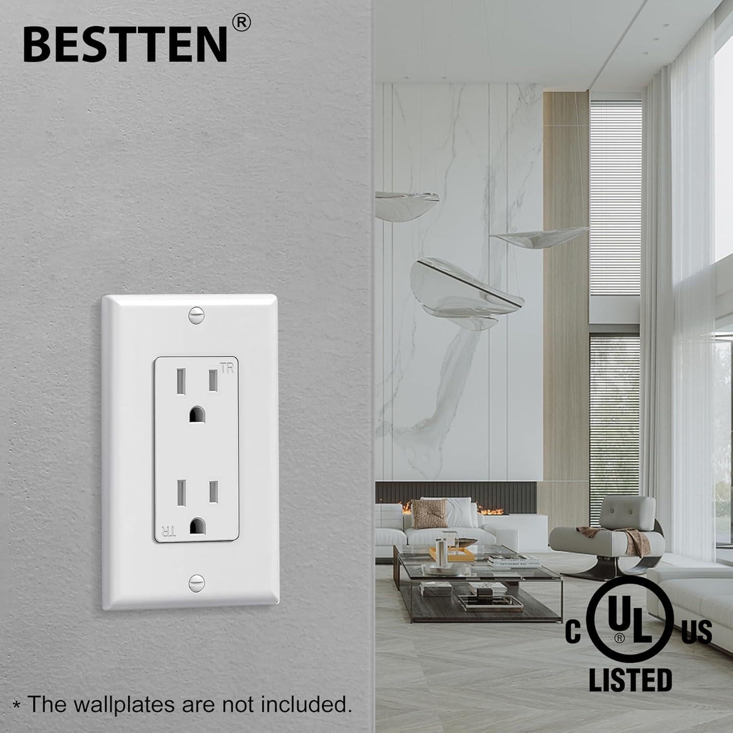 Receptáculo de Pared Decorador BESTTEN 15A Blanco - Paquete de 10