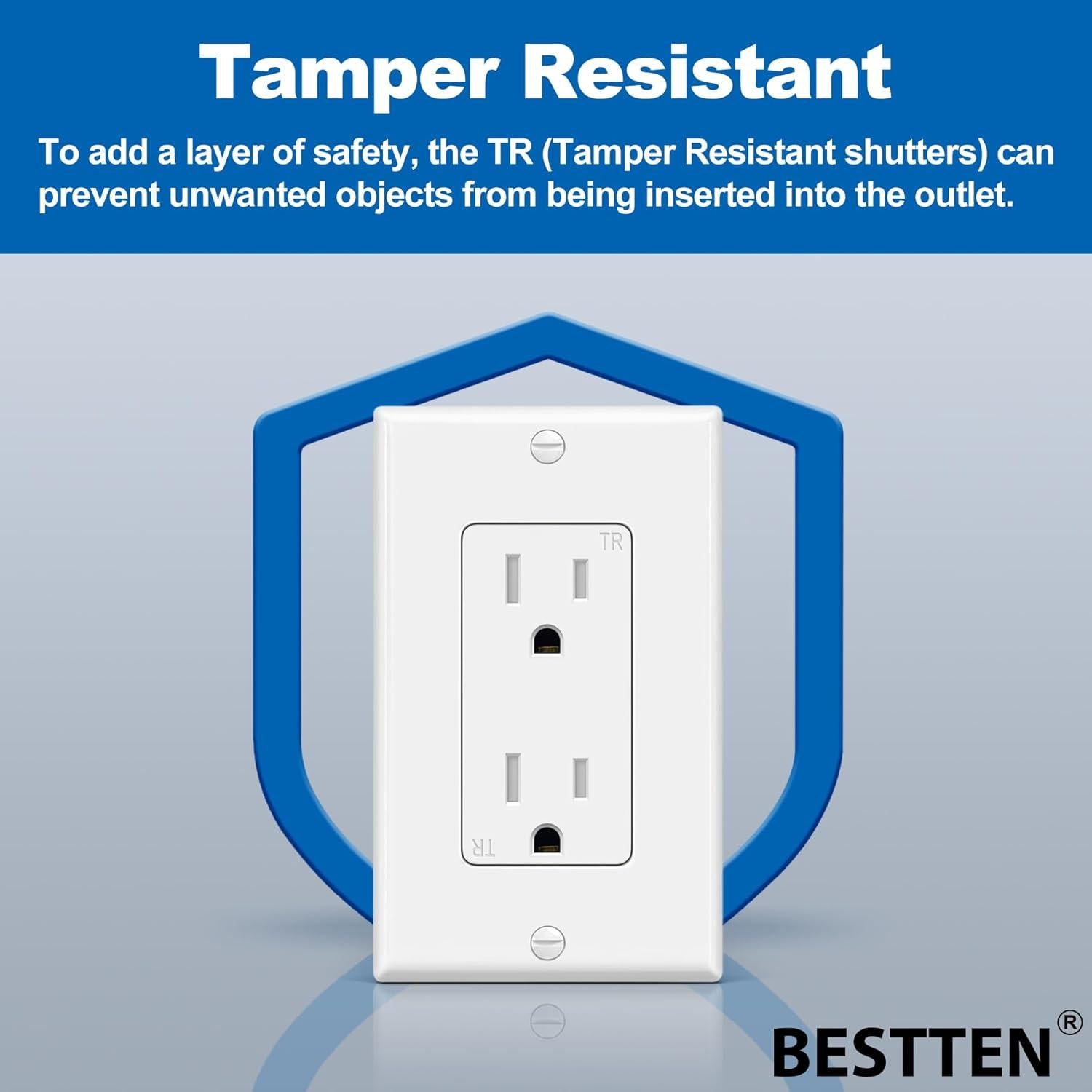Tomas Decorativas BESTTEN 15A 100 Unidades a Prueba de Manipulación