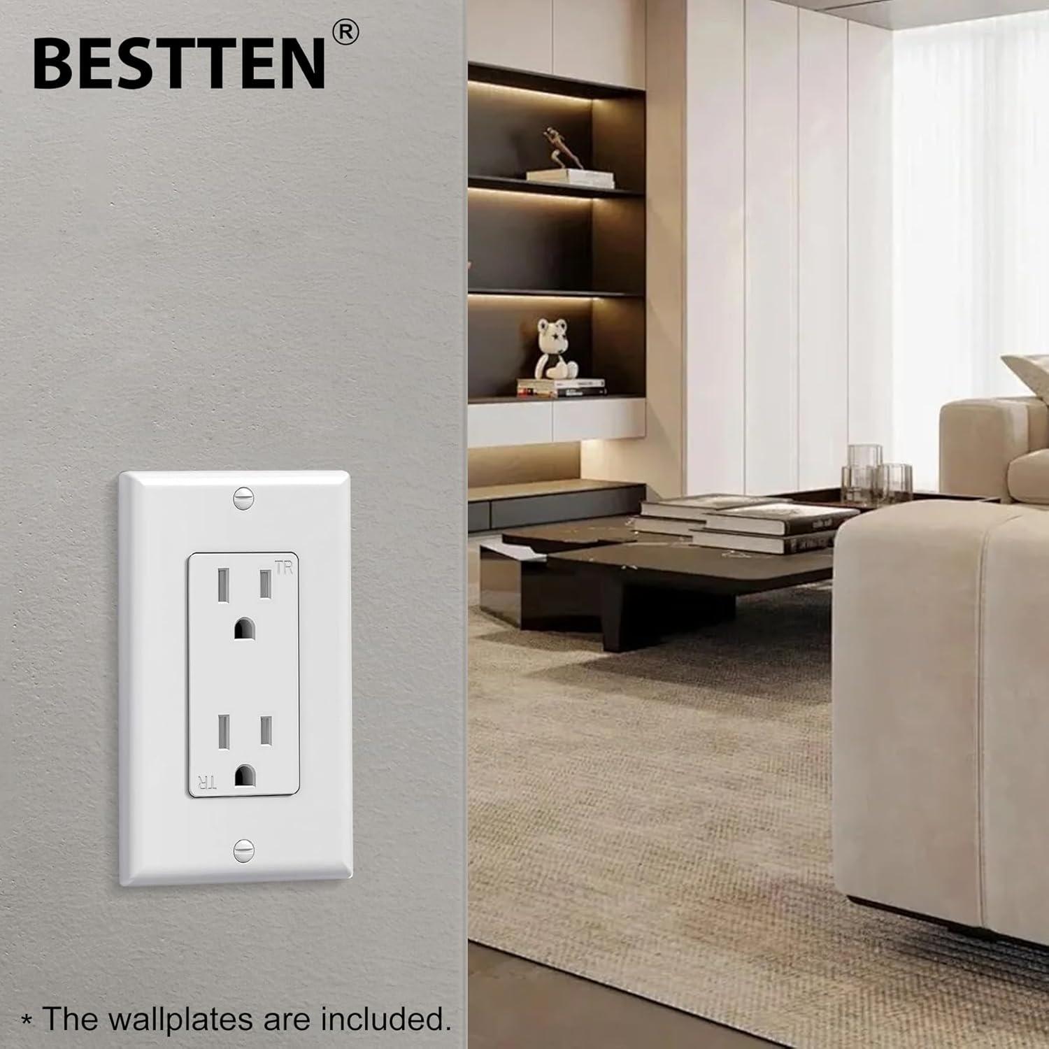 Tomas Decorativas BESTTEN 15A 100 Unidades a Prueba de Manipulación