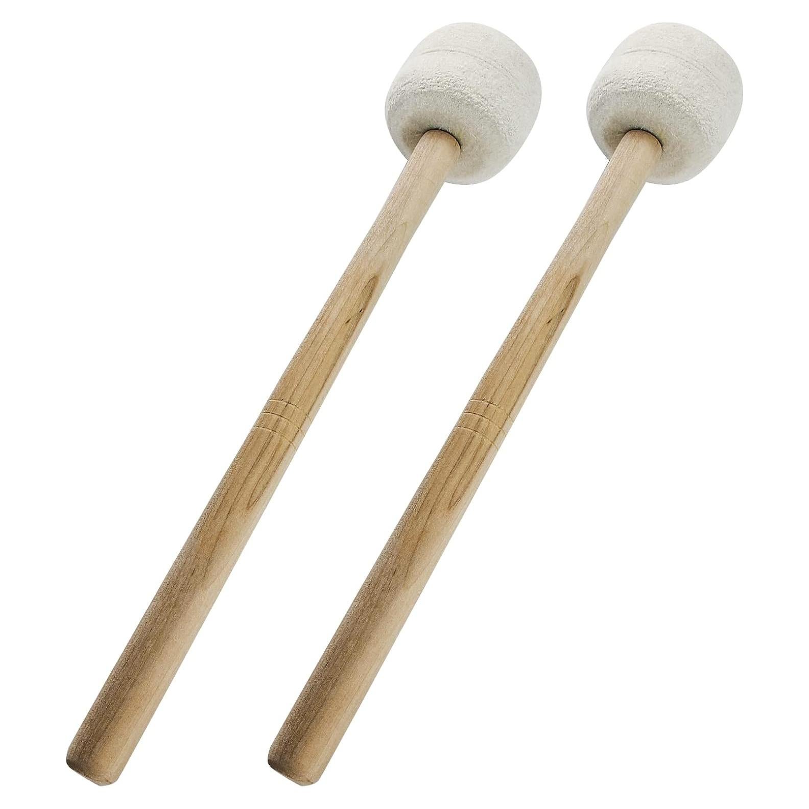 Mallets de Bombo 2Pcs Beige Fieltro de Lana 34cm Madera