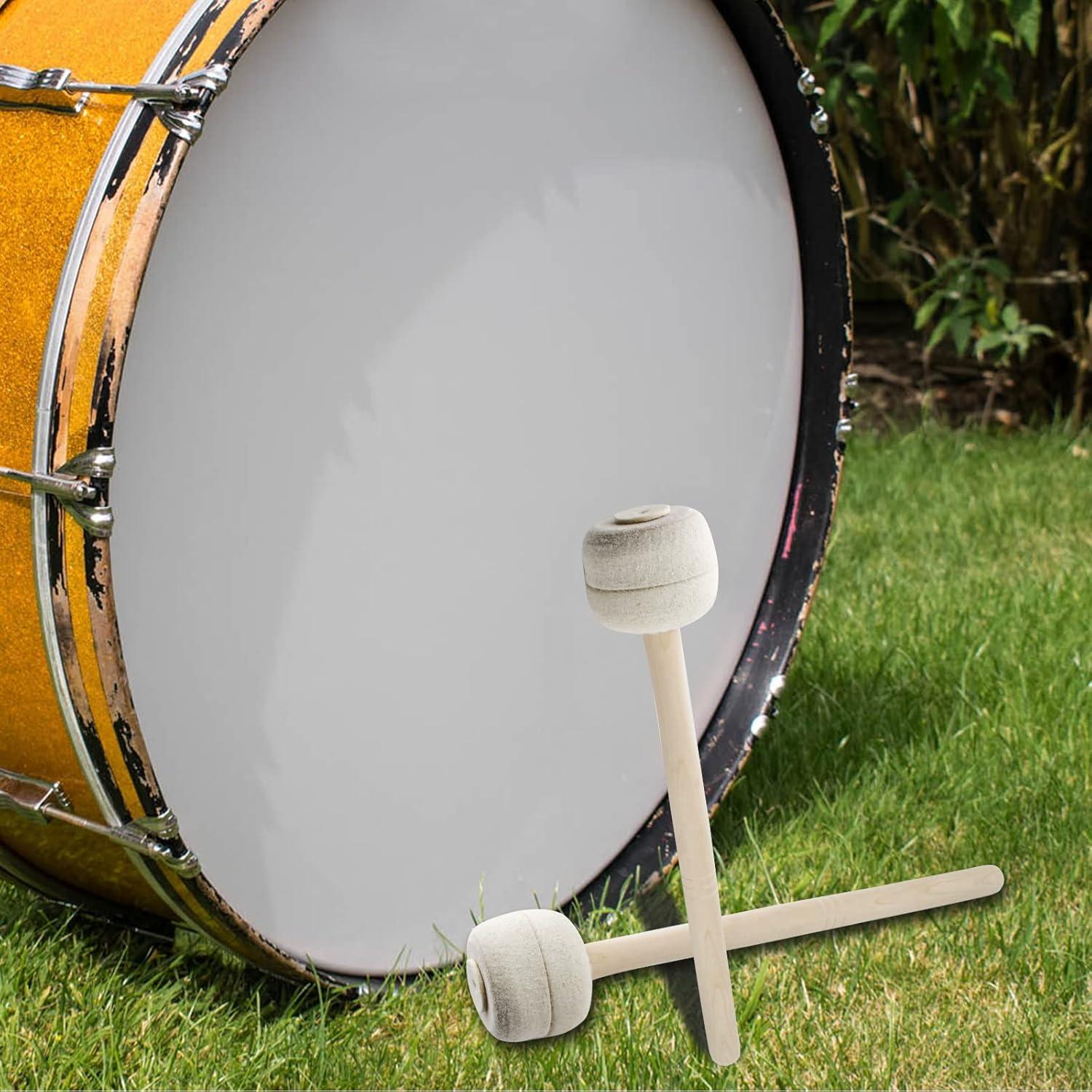 Mallets de Bombo 2Pcs Beige Fieltro de Lana 34cm Madera