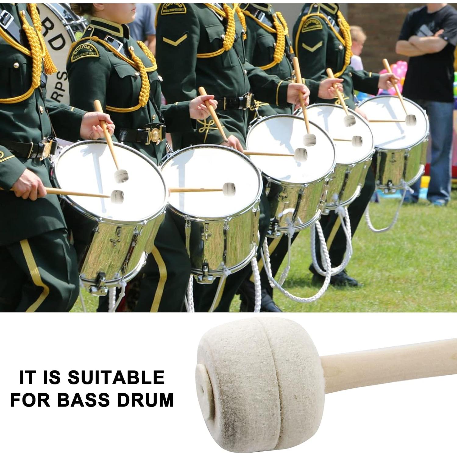 Mallets de Bombo 2Pcs Beige Fieltro de Lana 34cm Madera