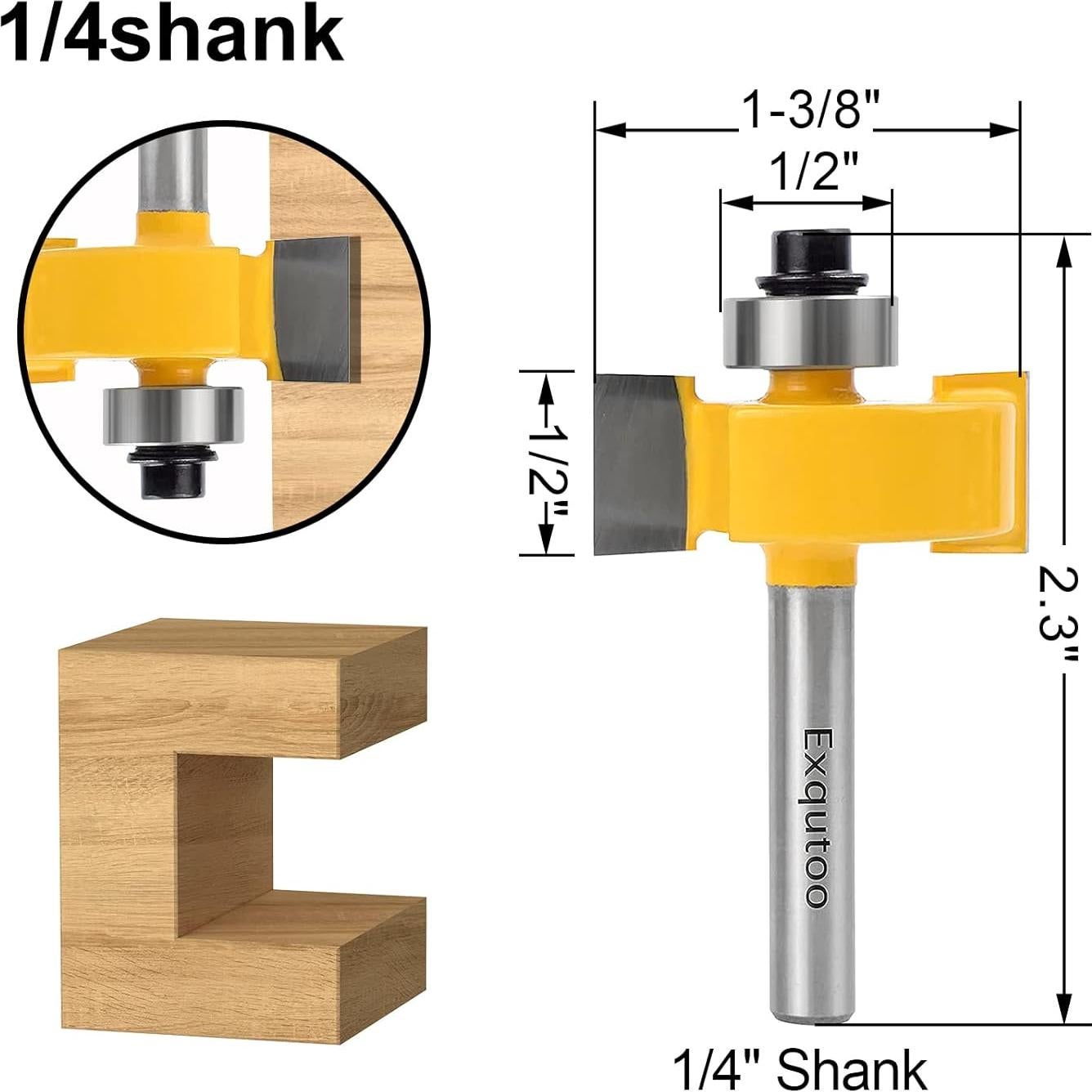 Juego de fresas de rebaje Z.hen 1/4" con 6 rodamientos