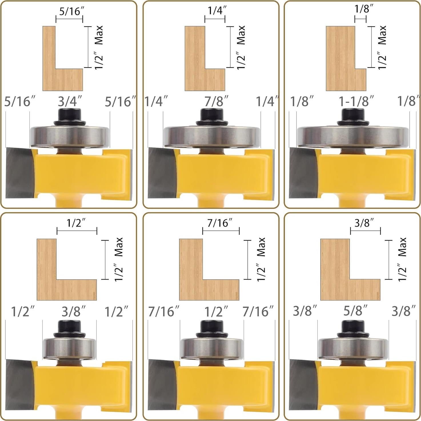 Juego de fresas de rebaje Z.hen 1/4" con 6 rodamientos