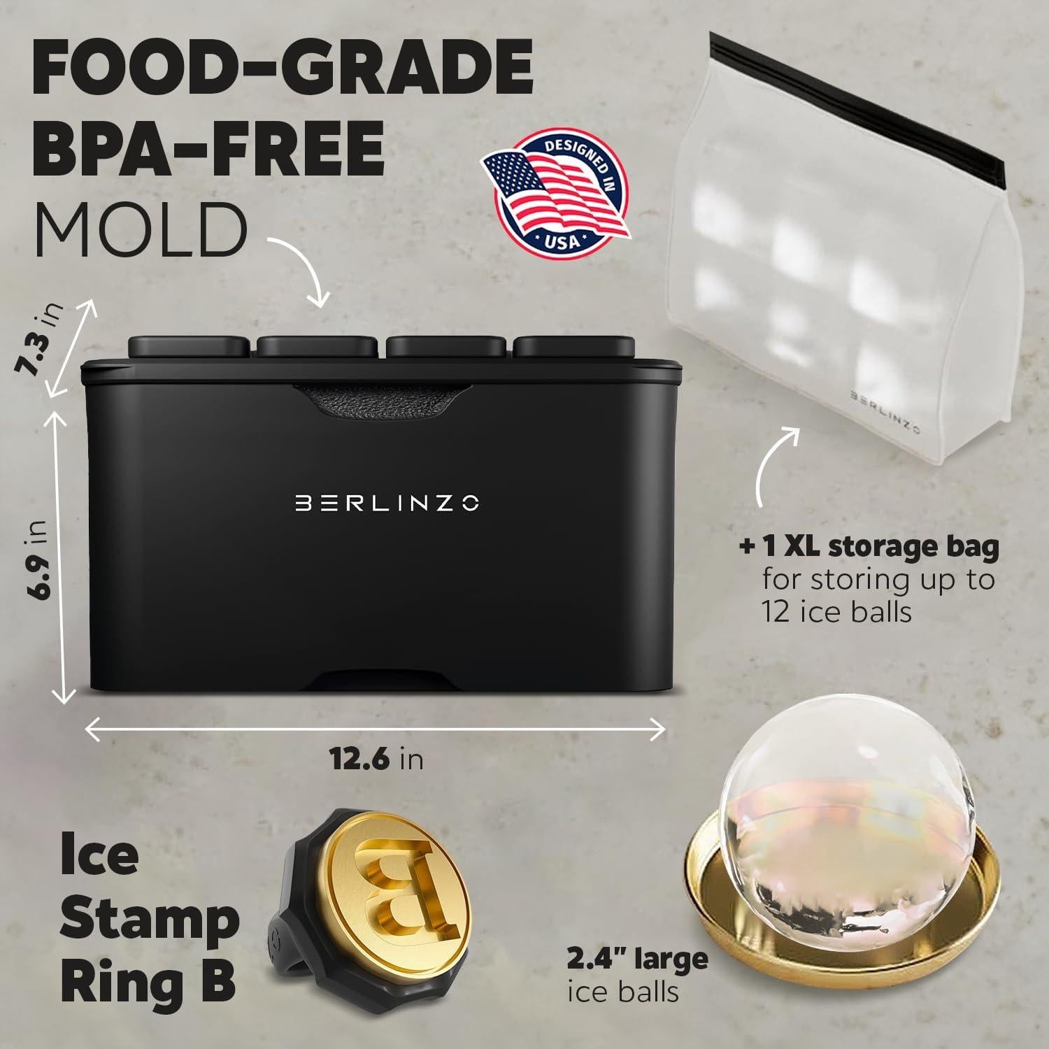 Fabricador de Bolas de Hielo Berlinzo - 8 Esferas Cristalinas