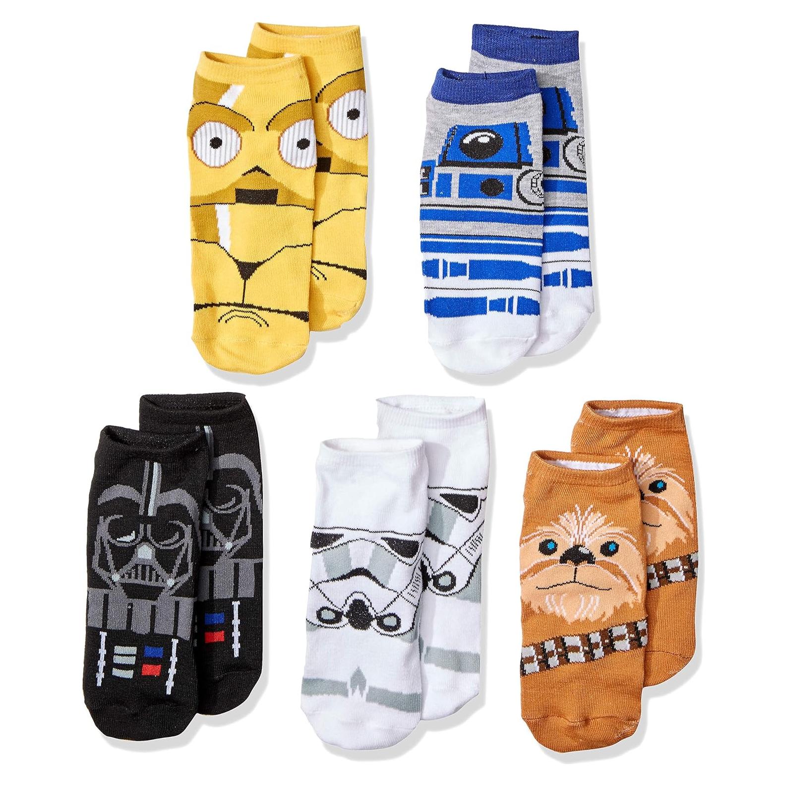 STAR WARS Chewbacca Darth Vader R2-D2 Faces 5 Pack Ankle Socks
