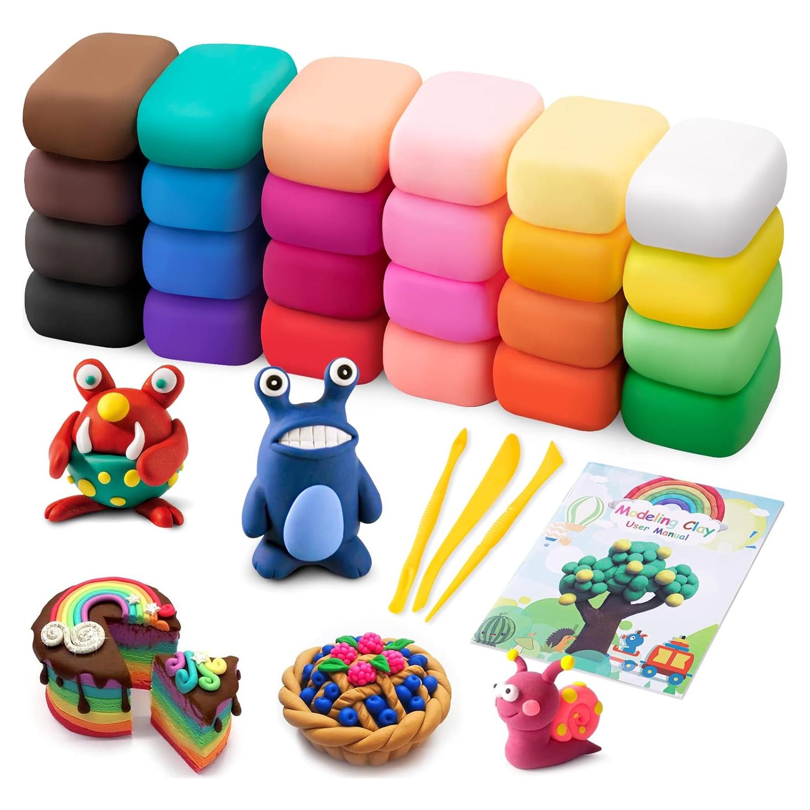 Kit de Arcilla de Secado al Aire Exptolii 24 Colores y 3 Herramientas