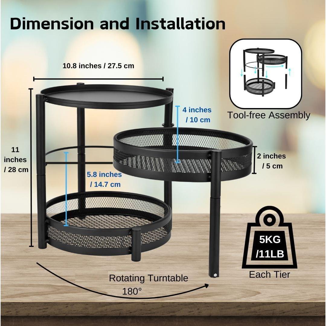 Estante de Especias IBERG Giratorio 28 cm Negro Organizador Cocina