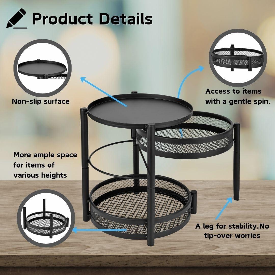 Estante de Especias IBERG Giratorio 28 cm Negro Organizador Cocina