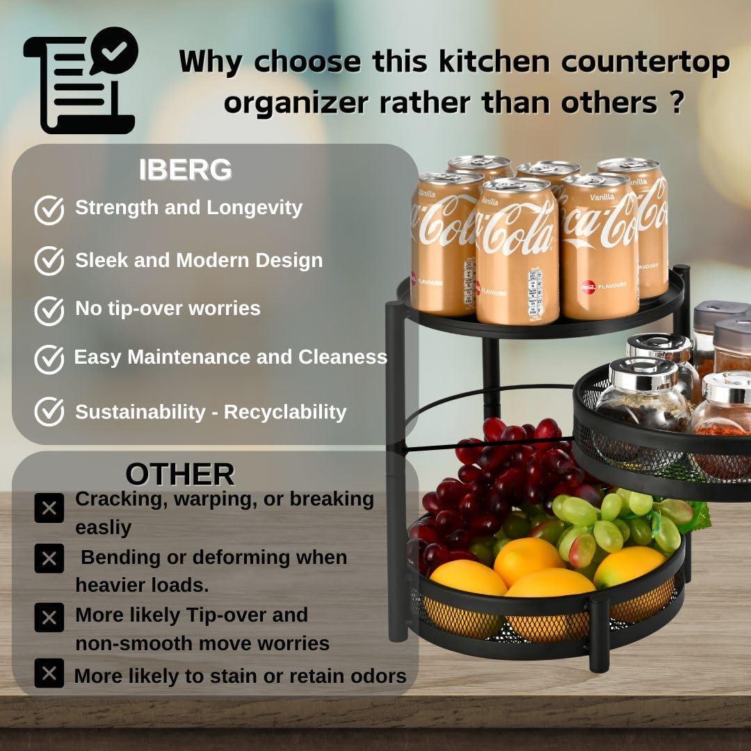 Estante de Especias IBERG Giratorio 28 cm Negro Organizador Cocina