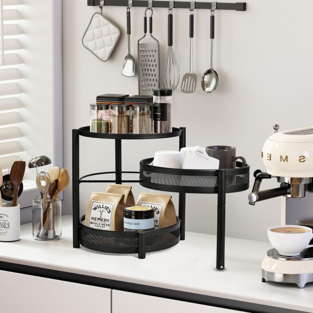 Estante de Especias IBERG Giratorio 28 cm Negro Organizador Cocina