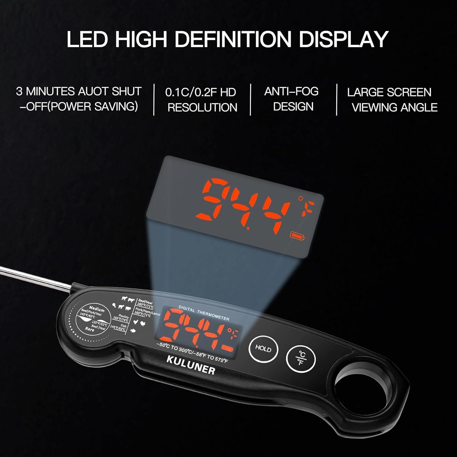 Termómetro de Carne KULUNER GT-98B Rápido y Preciso Negro