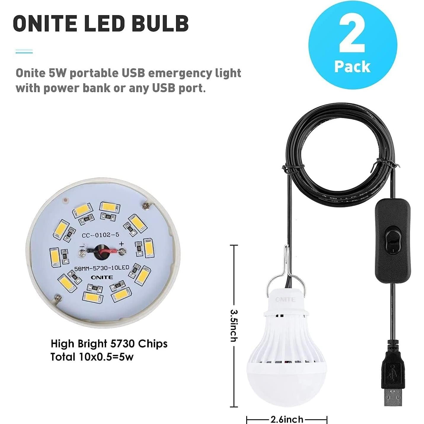 Onite 2 Bombillas LED USB 2700K Blanco Cálido para Emergencias