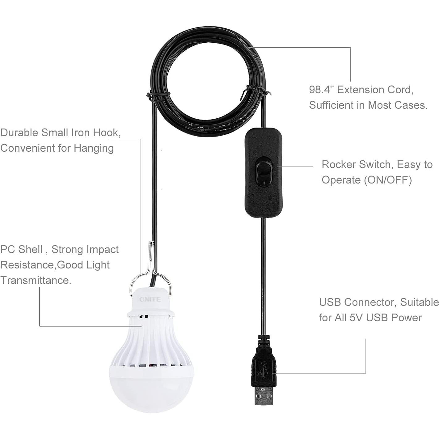 Onite 2 Bombillas LED USB 2700K Blanco Cálido para Emergencias