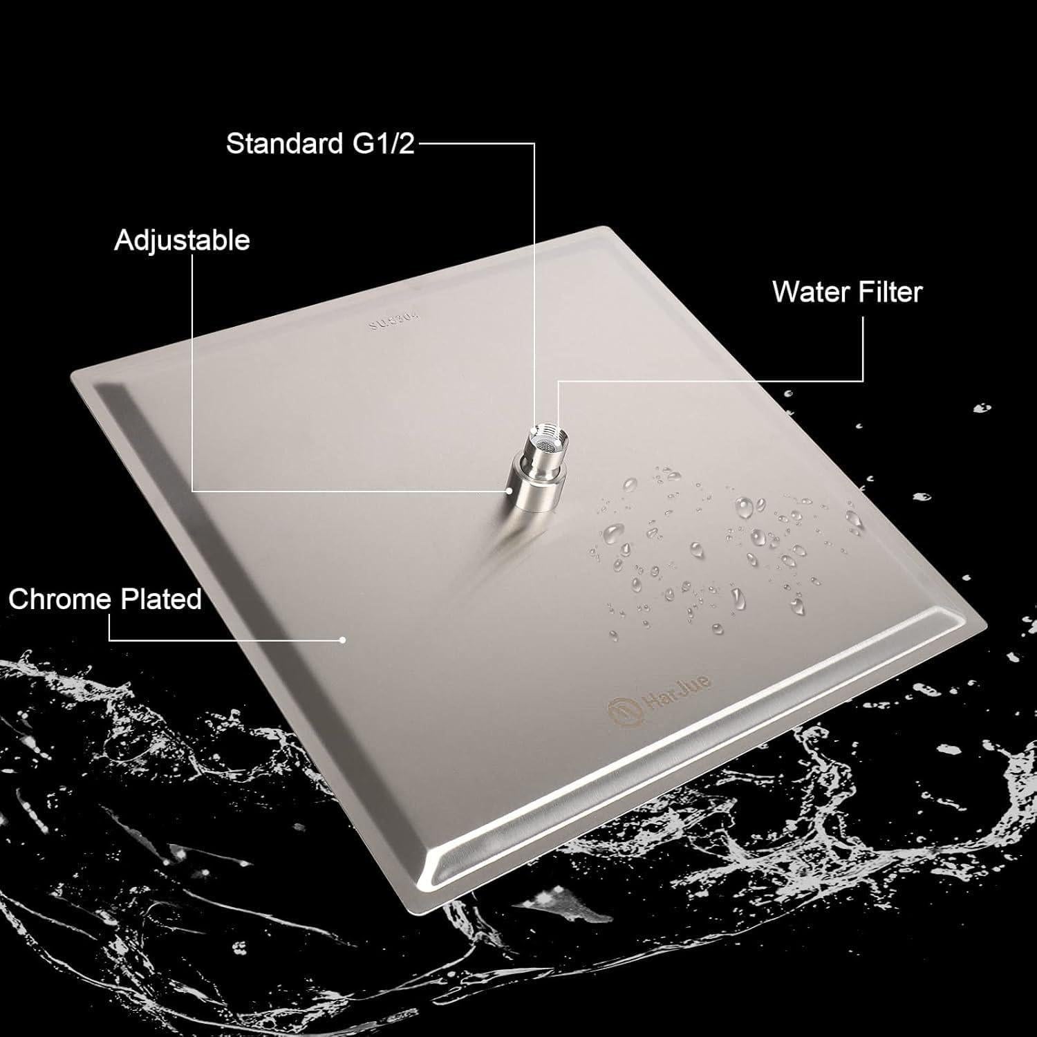 Cabezal de Ducha HarJue 25.4 cm con Brazo Cuadrado 40.64 cm