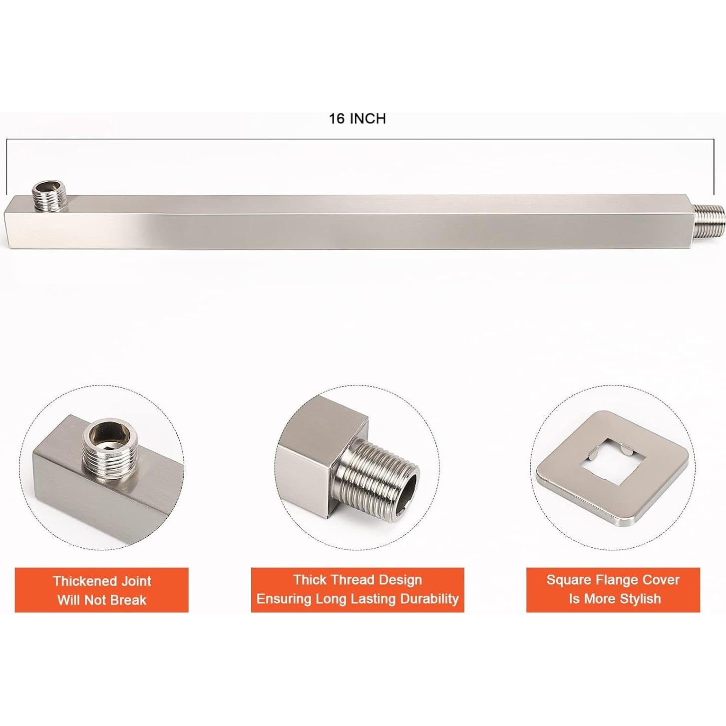 Cabezal de Ducha HarJue 25.4 cm con Brazo Cuadrado 40.64 cm