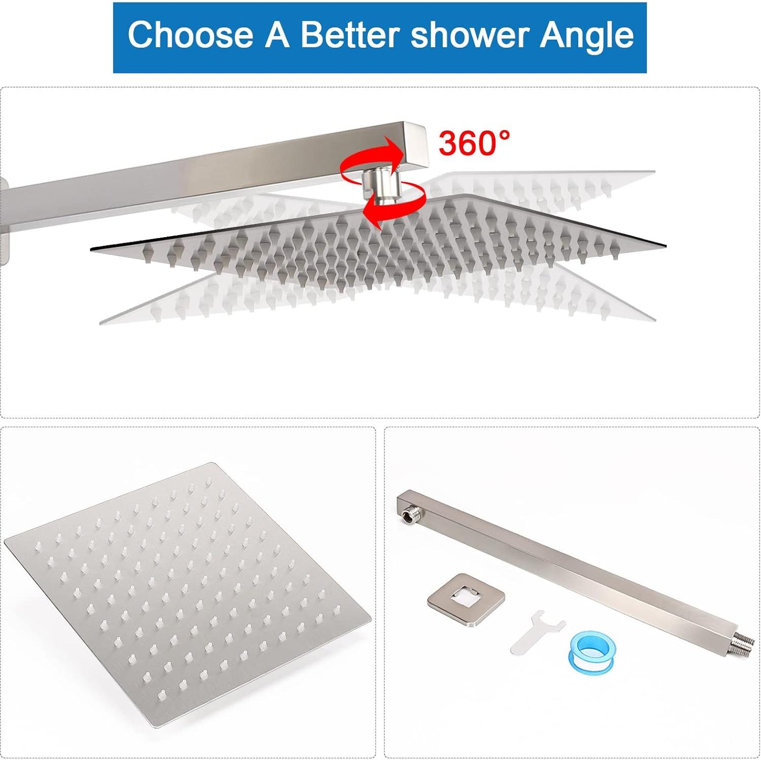 Cabezal de Ducha HarJue 25.4 cm con Brazo Cuadrado 40.64 cm