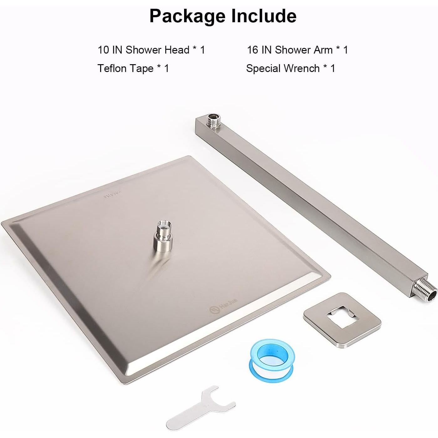 Cabezal de Ducha HarJue 25.4 cm con Brazo Cuadrado 40.64 cm