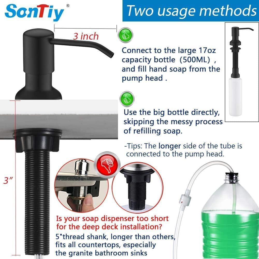 Dispensador de Jabón SonTiy Acero Inoxidable 500ml Negro Mate