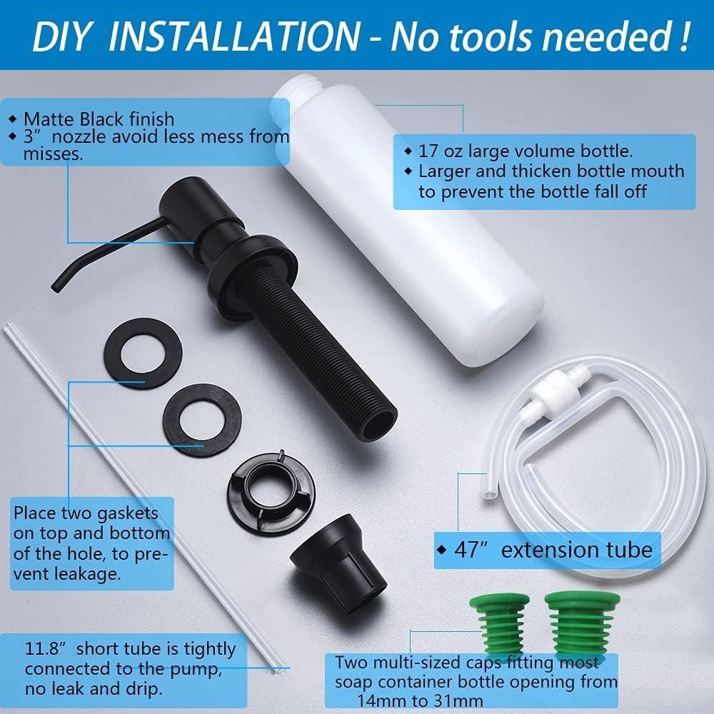 Dispensador de Jabón SonTiy Acero Inoxidable 500ml Negro Mate