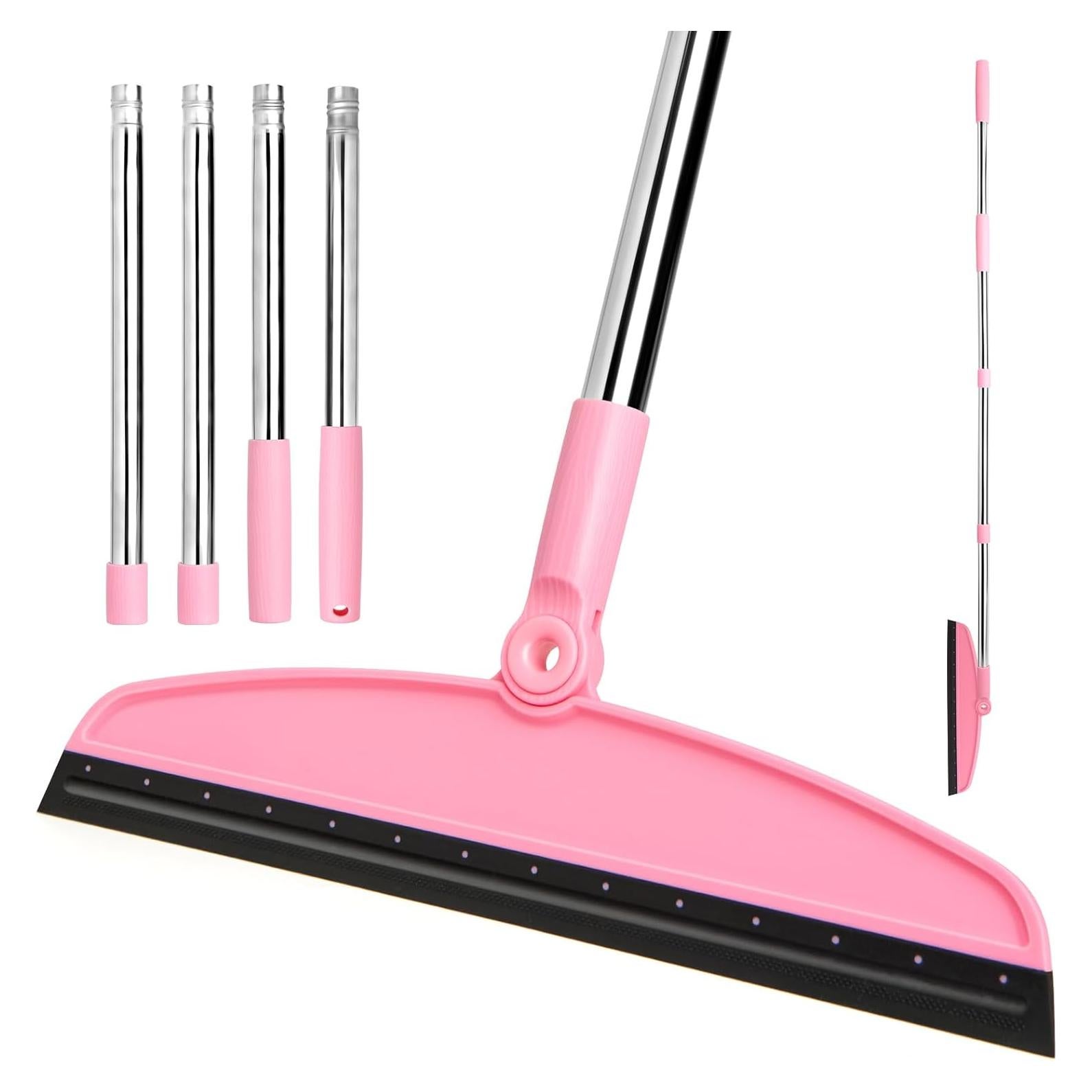 Silicone Air Broom,Multifunction Magic Broom with Long Handle，Adjustable Rubber Squeegee Sweeping Water for Hardwood Floors,Kitchen,Concrete Floor,Bathroom Tile(Black Pink)