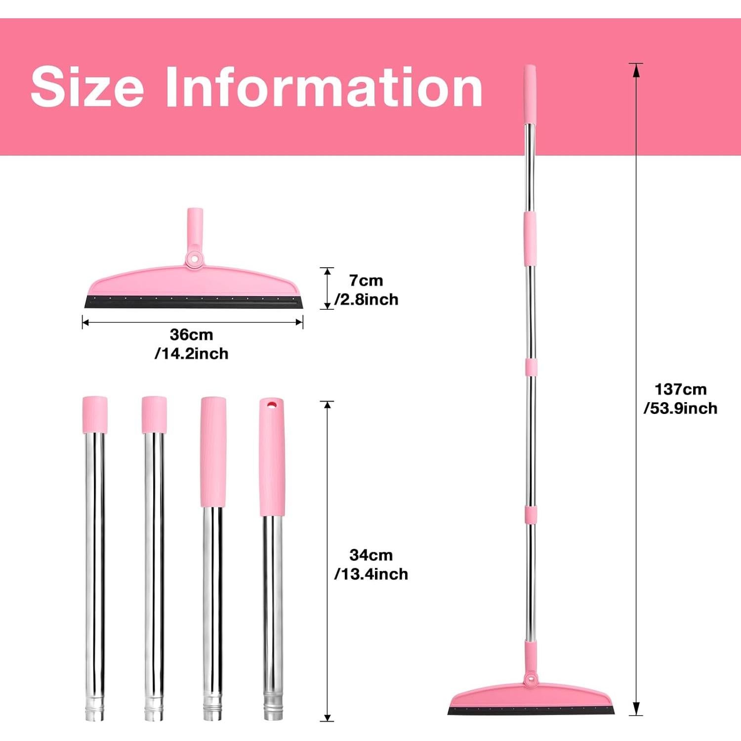 Silicone Air Broom,Multifunction Magic Broom with Long Handle，Adjustable Rubber Squeegee Sweeping Water for Hardwood Floors,Kitchen,Concrete Floor,Bathroom Tile(Black Pink)