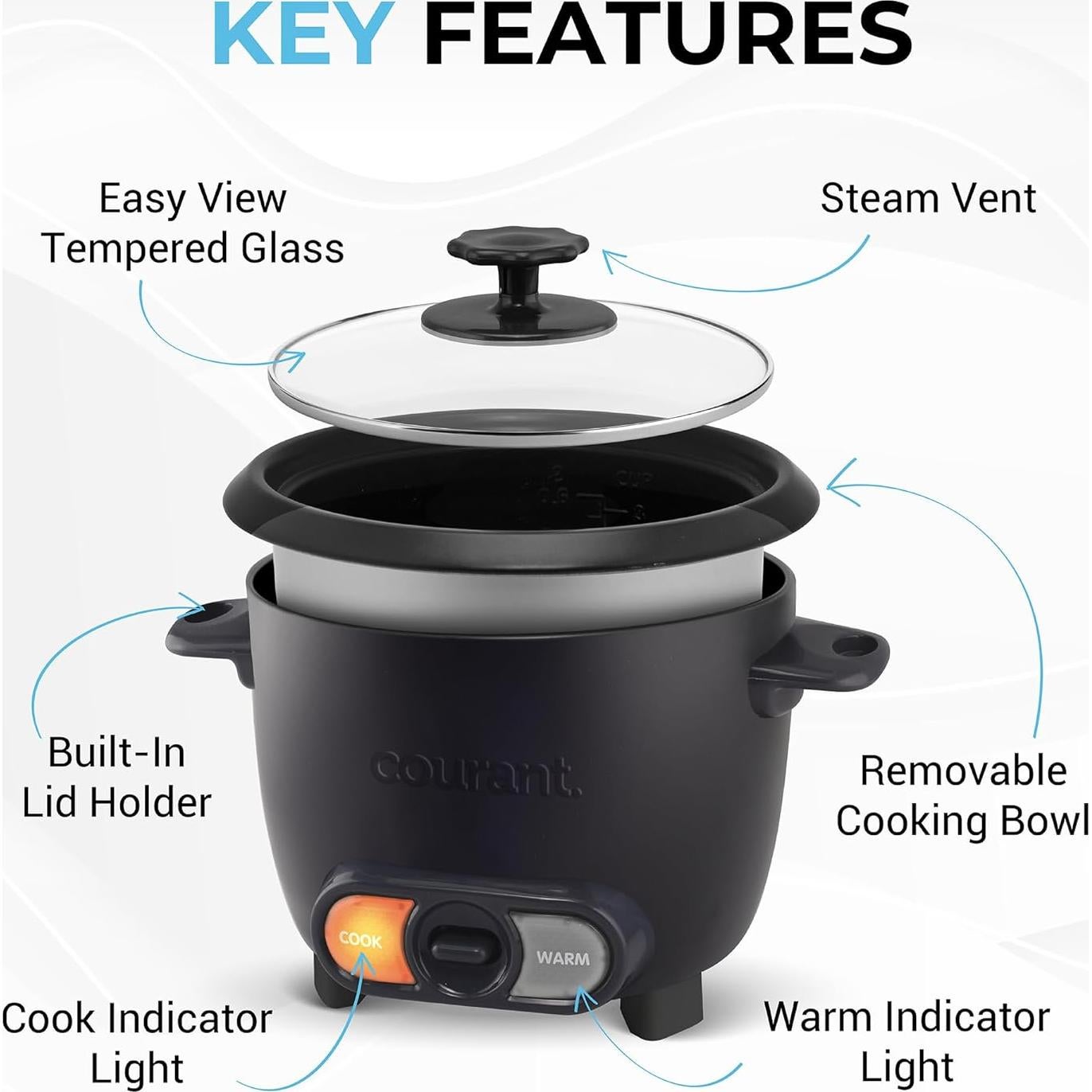 Cocedor de Arroz Courant 6 Tazas Antiadherente Negro