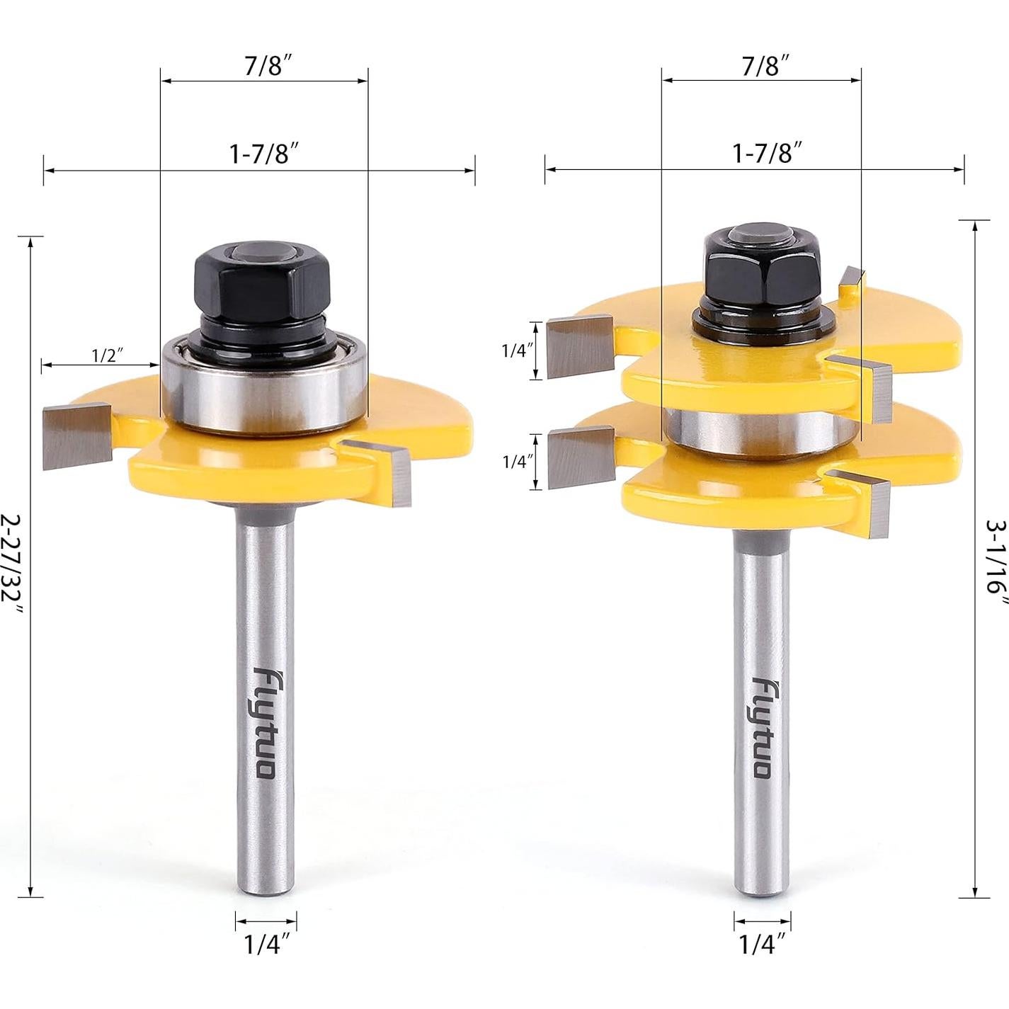 Juego de 2 Fresas de Lengüeta y Ranura Wenzhou 0,64 cm Vástago