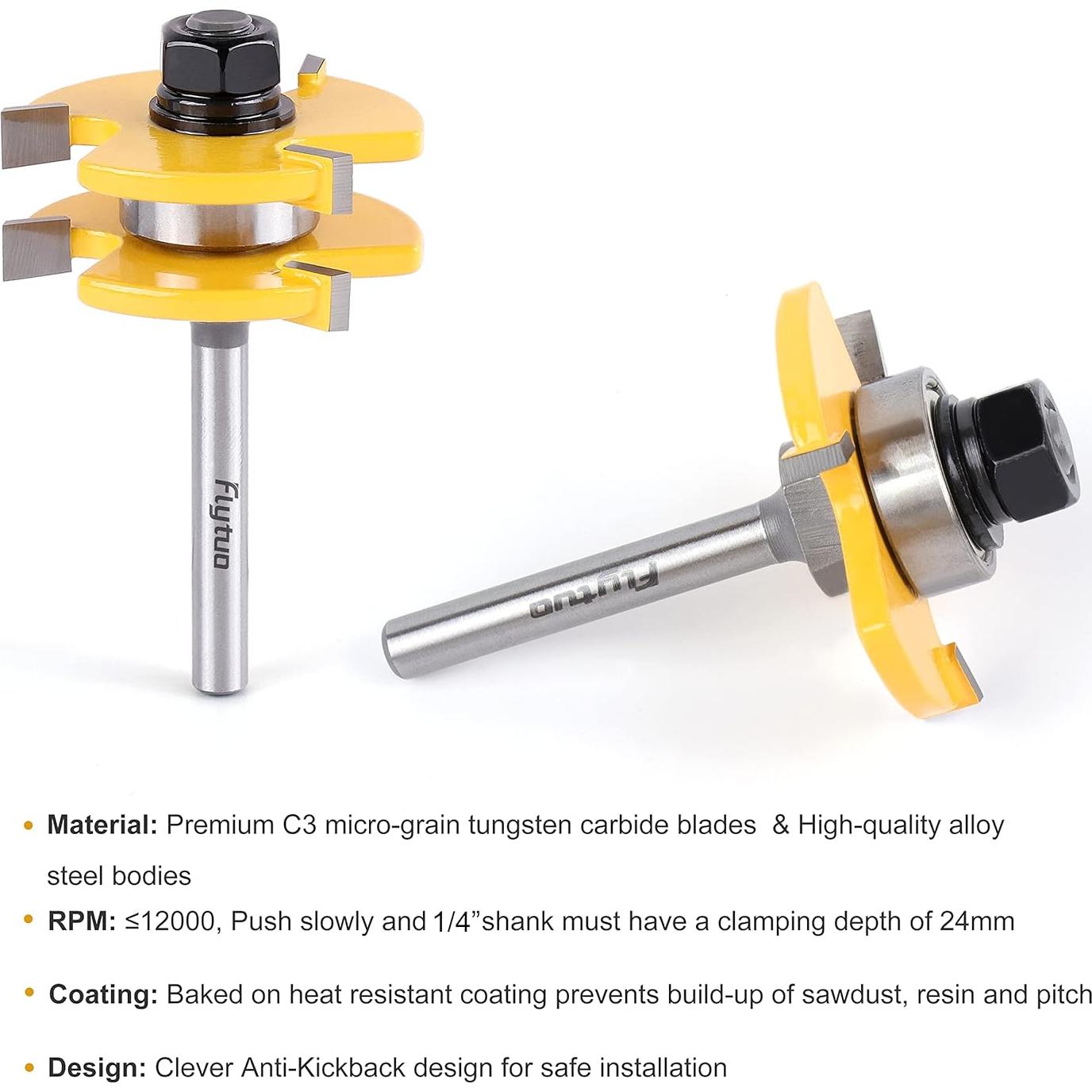 Juego de 2 Fresas de Lengüeta y Ranura Wenzhou 0,64 cm Vástago