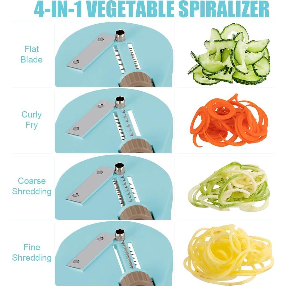 Espiralizador de Verduras Badelite 4 en 1 Manual Azul