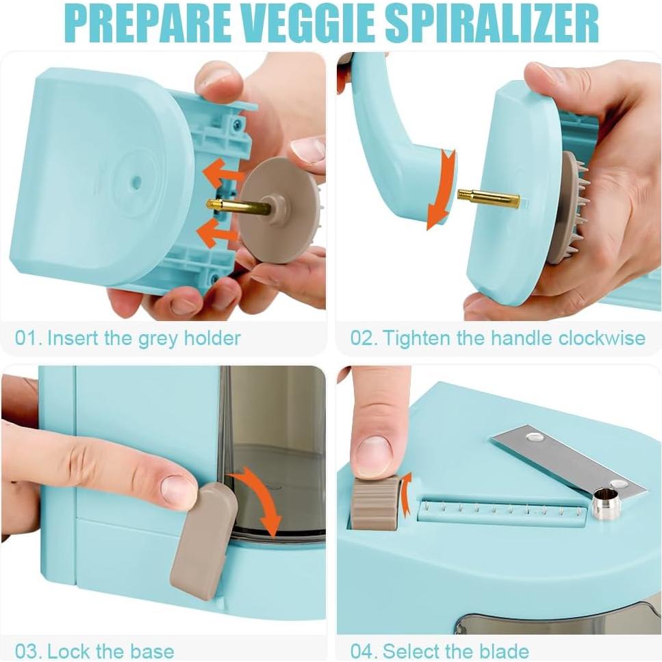 Espiralizador de Verduras Badelite 4 en 1 Manual Azul