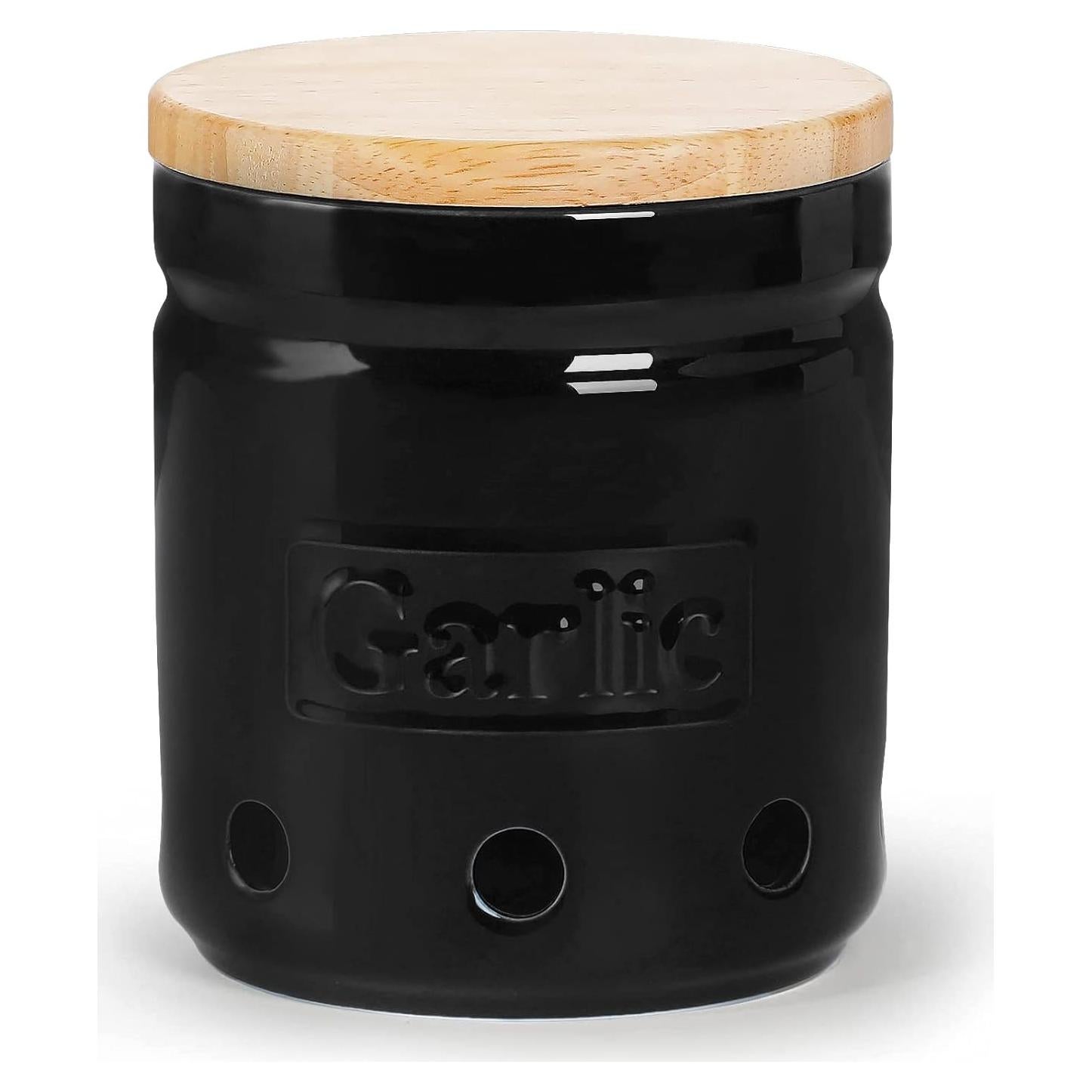 Conservador de Ajo ONTUBE de Cerámica con Tapa de Madera 11.43 cm