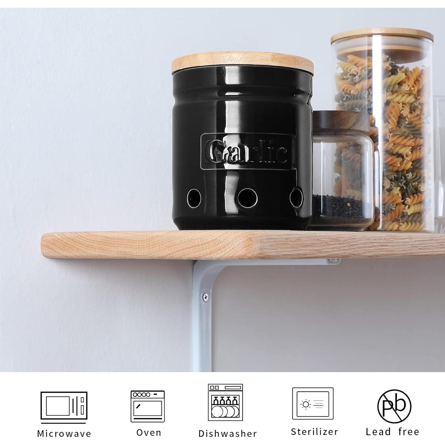 Conservador de Ajo ONTUBE de Cerámica con Tapa de Madera 11.43 cm