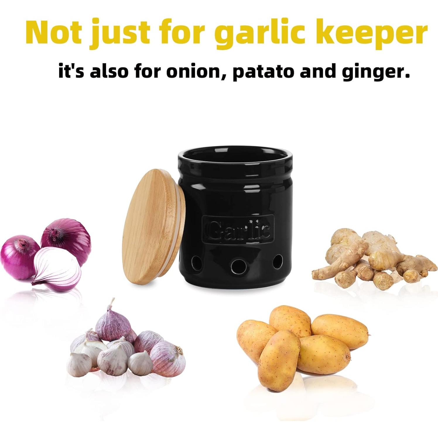 Conservador de Ajo ONTUBE de Cerámica con Tapa de Madera 11.43 cm