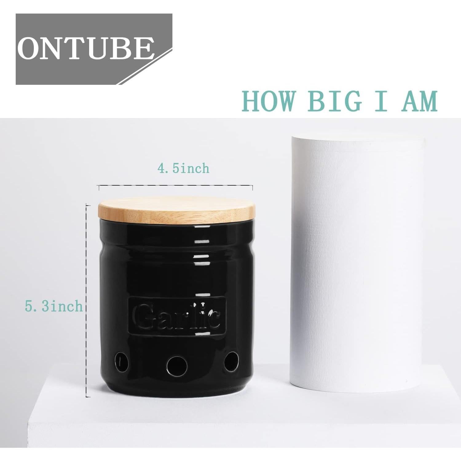 Conservador de Ajo ONTUBE de Cerámica con Tapa de Madera 11.43 cm