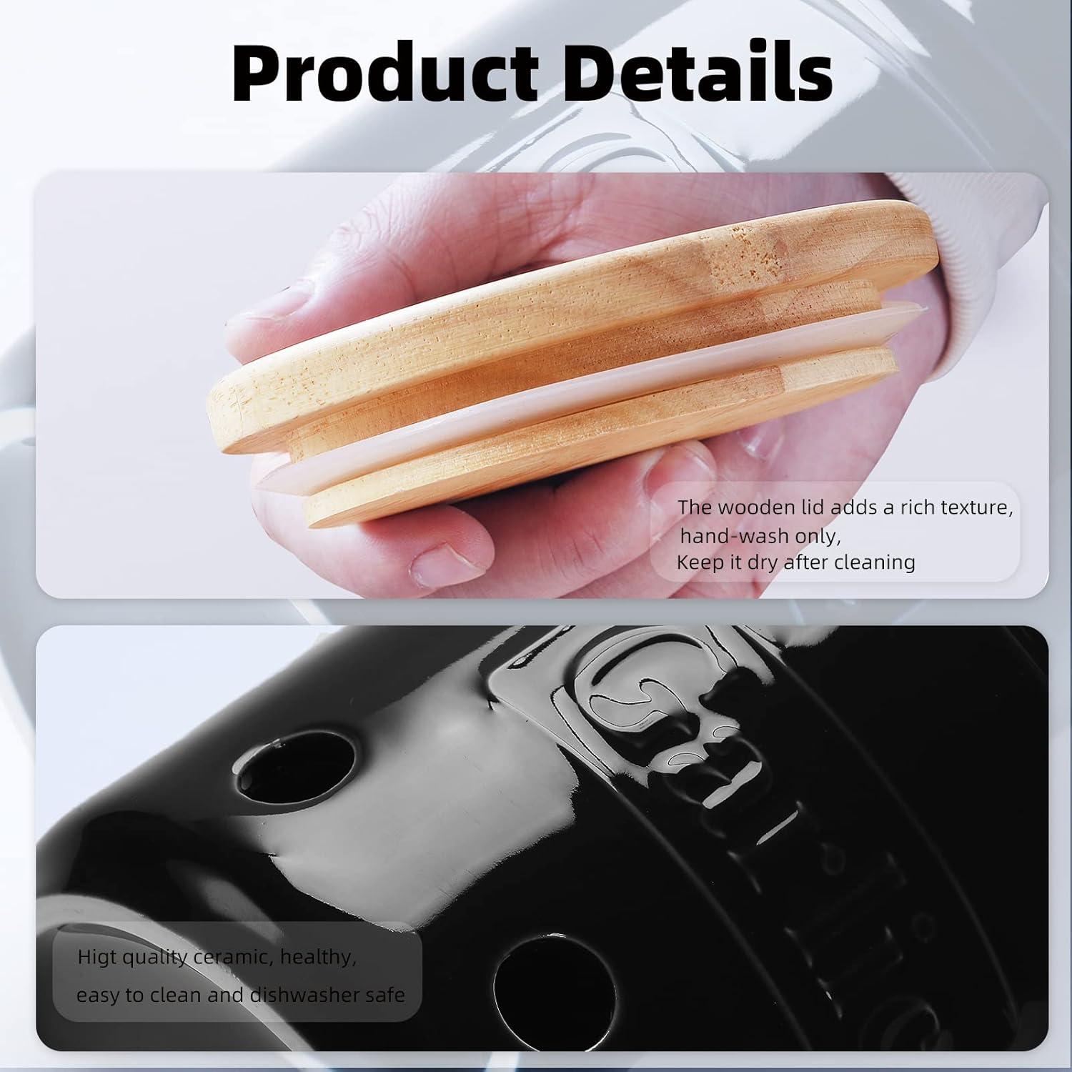 Conservador de Ajo ONTUBE de Cerámica con Tapa de Madera 11.43 cm