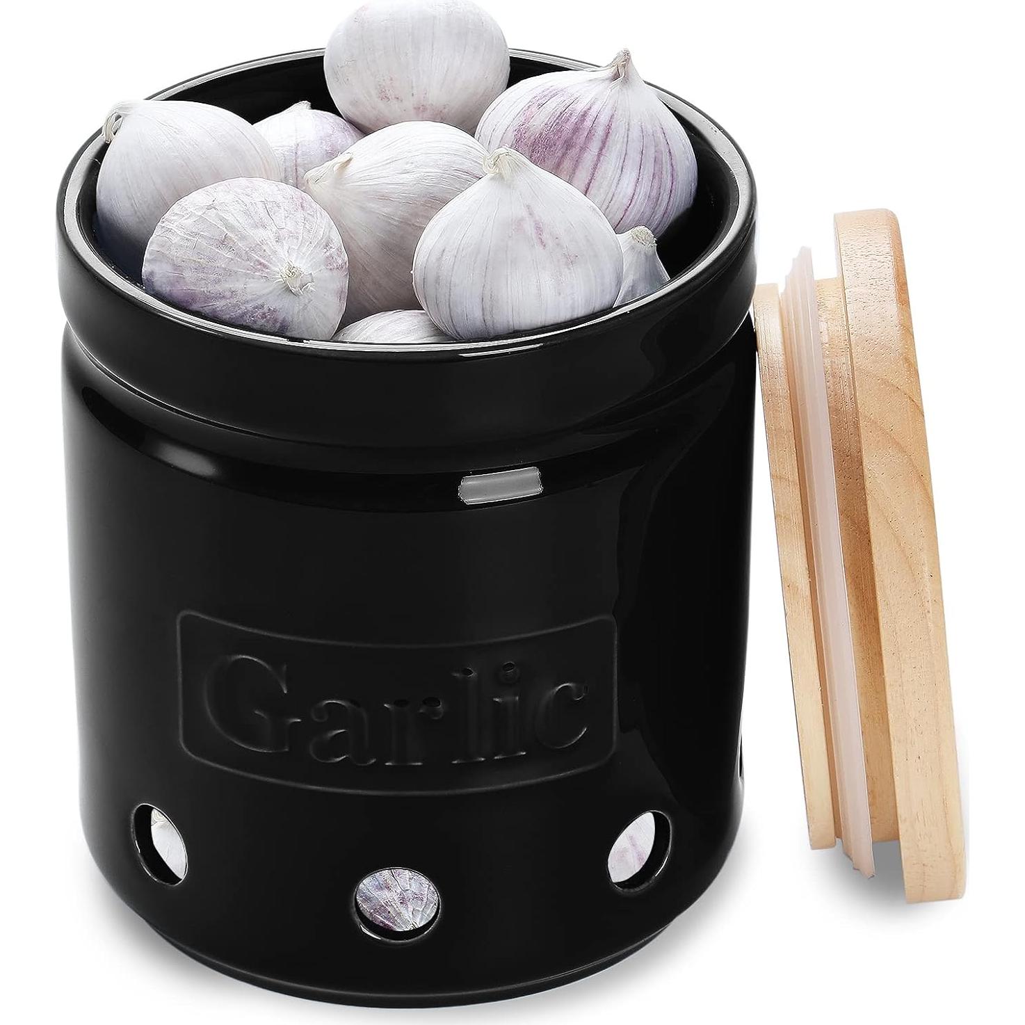 Conservador de Ajo ONTUBE de Cerámica con Tapa de Madera 11.43 cm