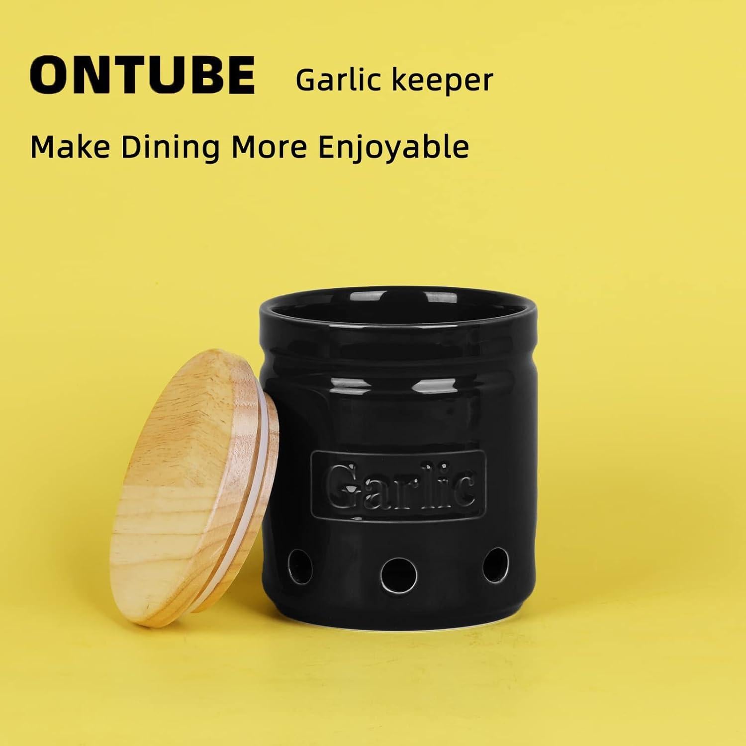 Conservador de Ajo ONTUBE de Cerámica con Tapa de Madera 11.43 cm
