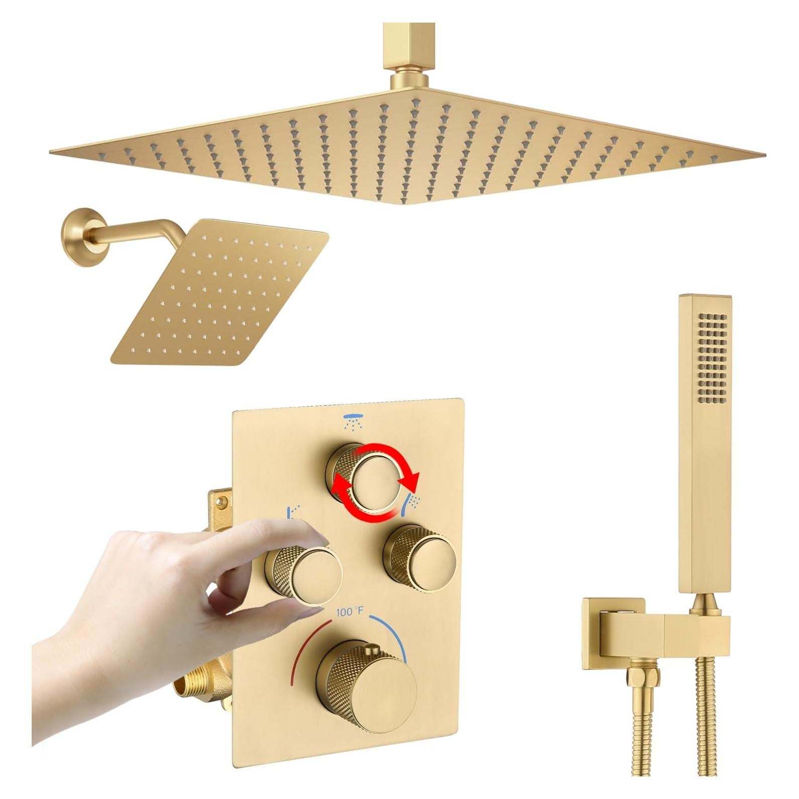 Sistema de Ducha Doble Cabezal NPYSVSS Oro Cepillado 3 Vías