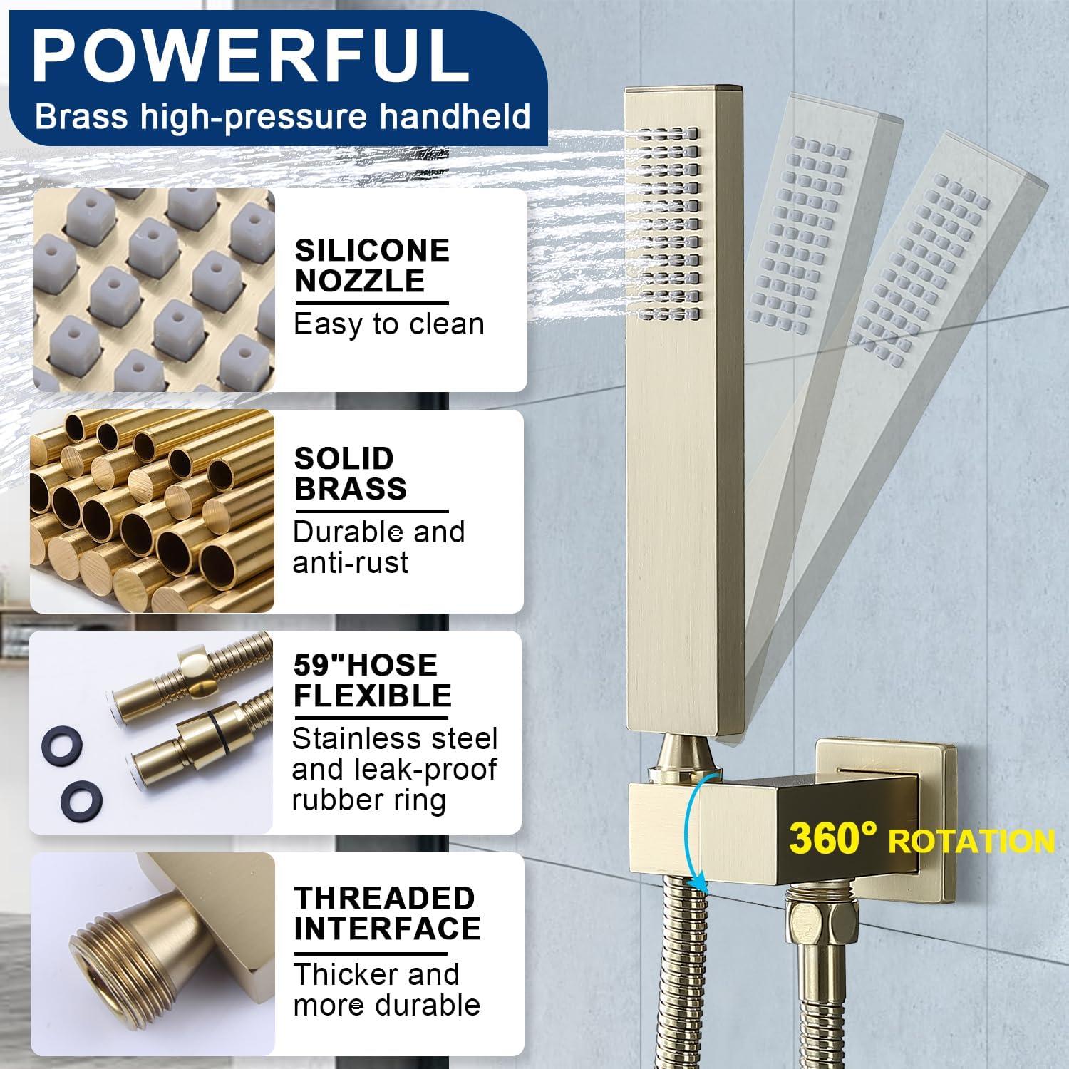 Sistema de Ducha Doble Cabezal NPYSVSS Oro Cepillado 3 Vías
