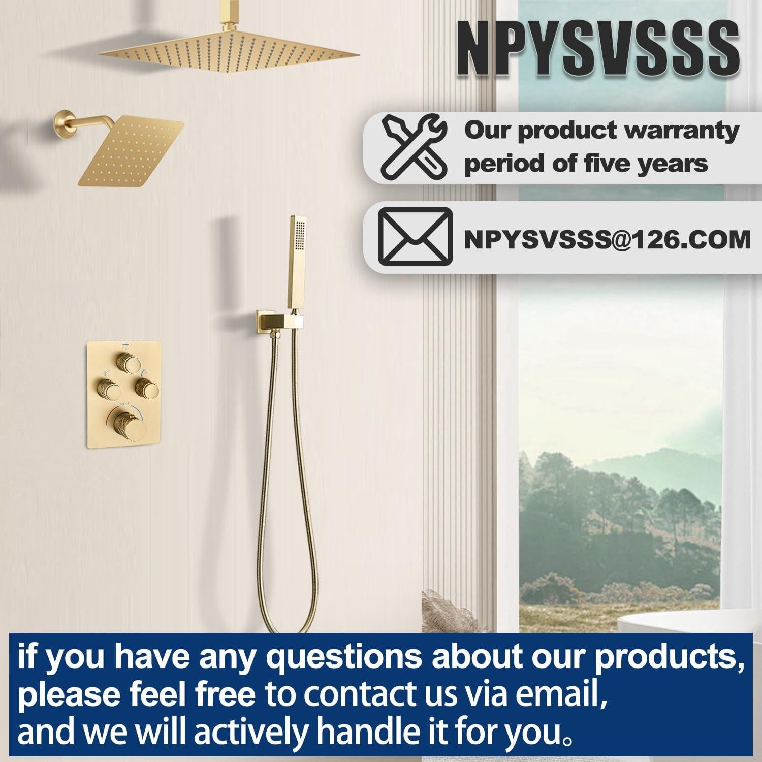 Sistema de Ducha Doble Cabezal NPYSVSS Oro Cepillado 3 Vías