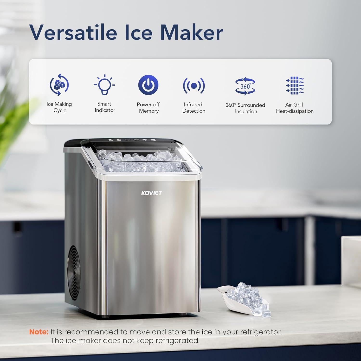 Máquina de Hielo Nugget KOVIET IM01 19kg/día Gris Plateado