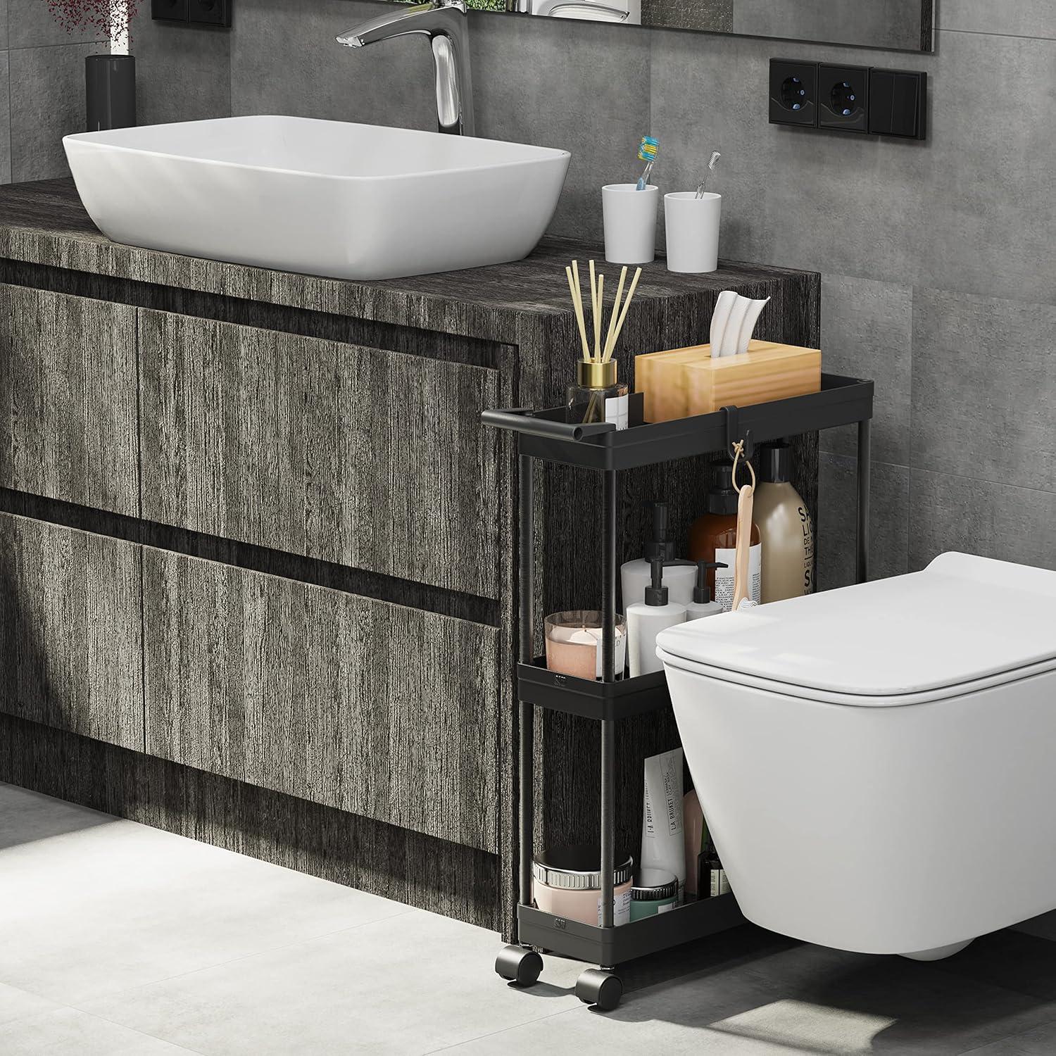 Carro de Cocina Delgado Simple Houseware 3 Niveles Negro