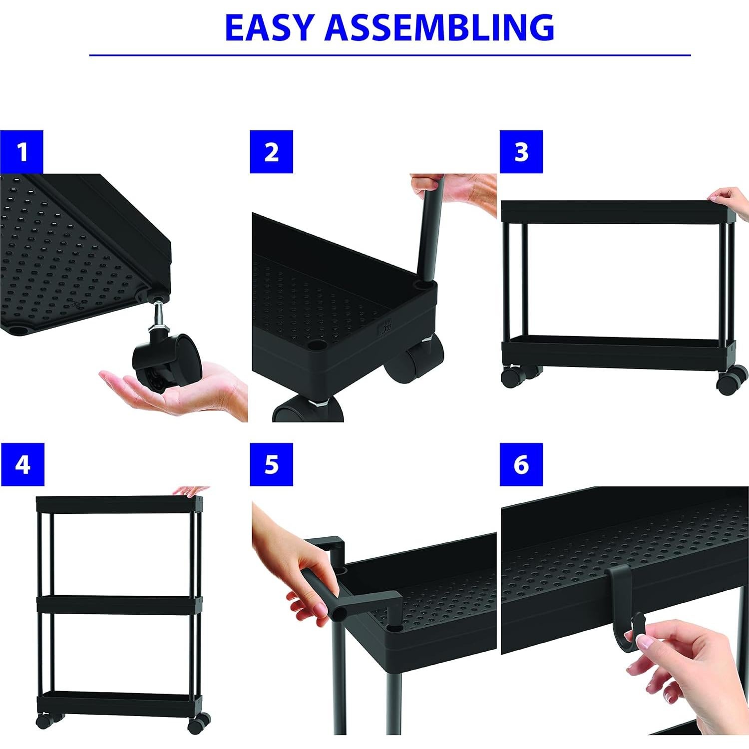 Carro de Cocina Delgado Simple Houseware 3 Niveles Negro