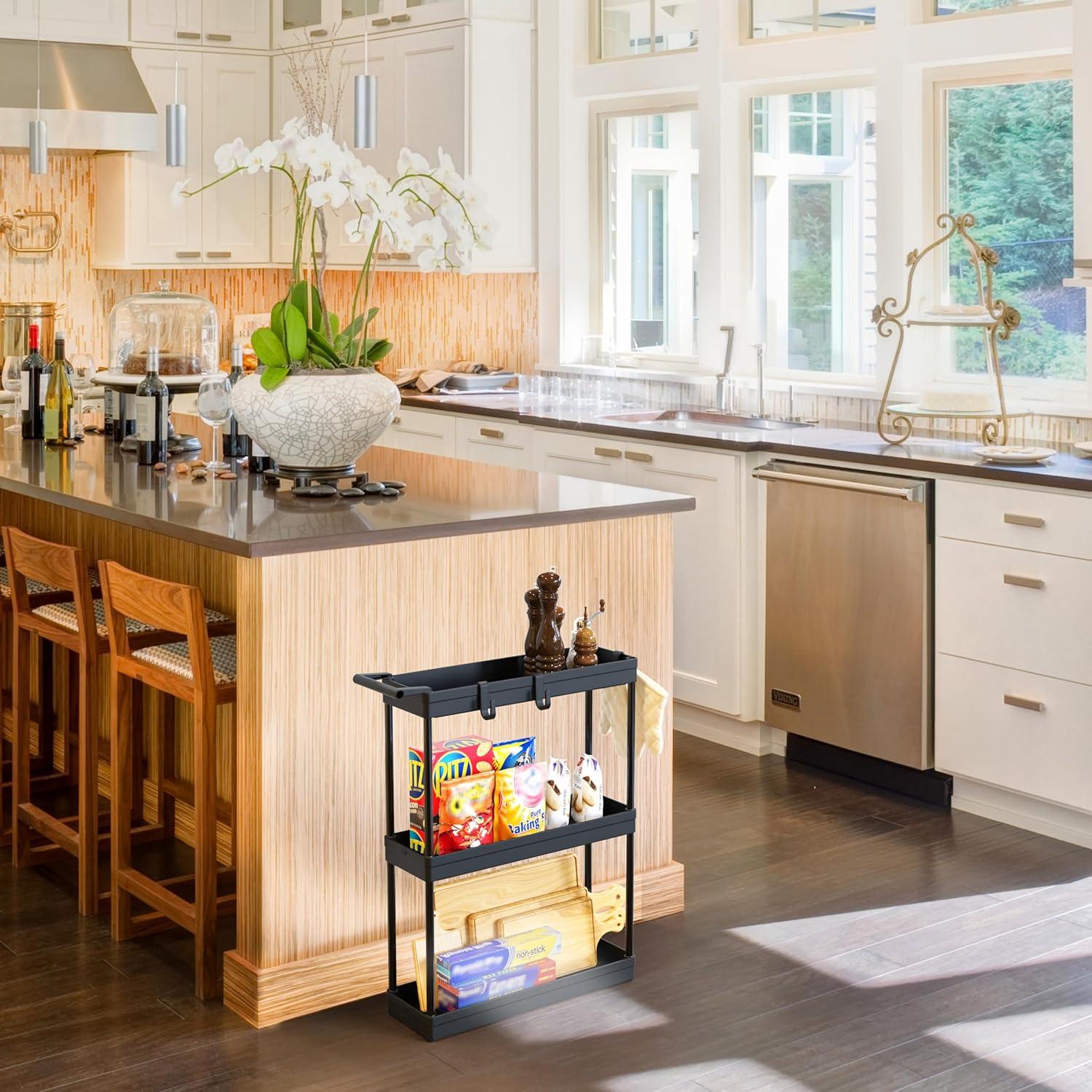 Carro de Cocina Delgado Simple Houseware 3 Niveles Negro